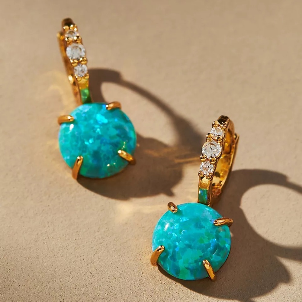 NWT Anthropologie Crystal Hoop Stone Pendant Earrings in Kelly